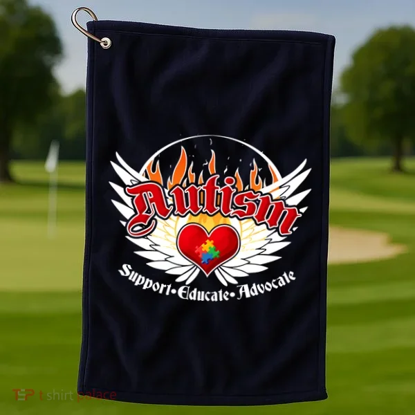 Support Educate Advocate - Autism Flames Golf Towel