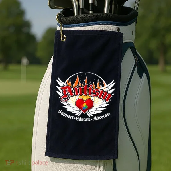 Support Educate Advocate - Autism Flames Golf Towel