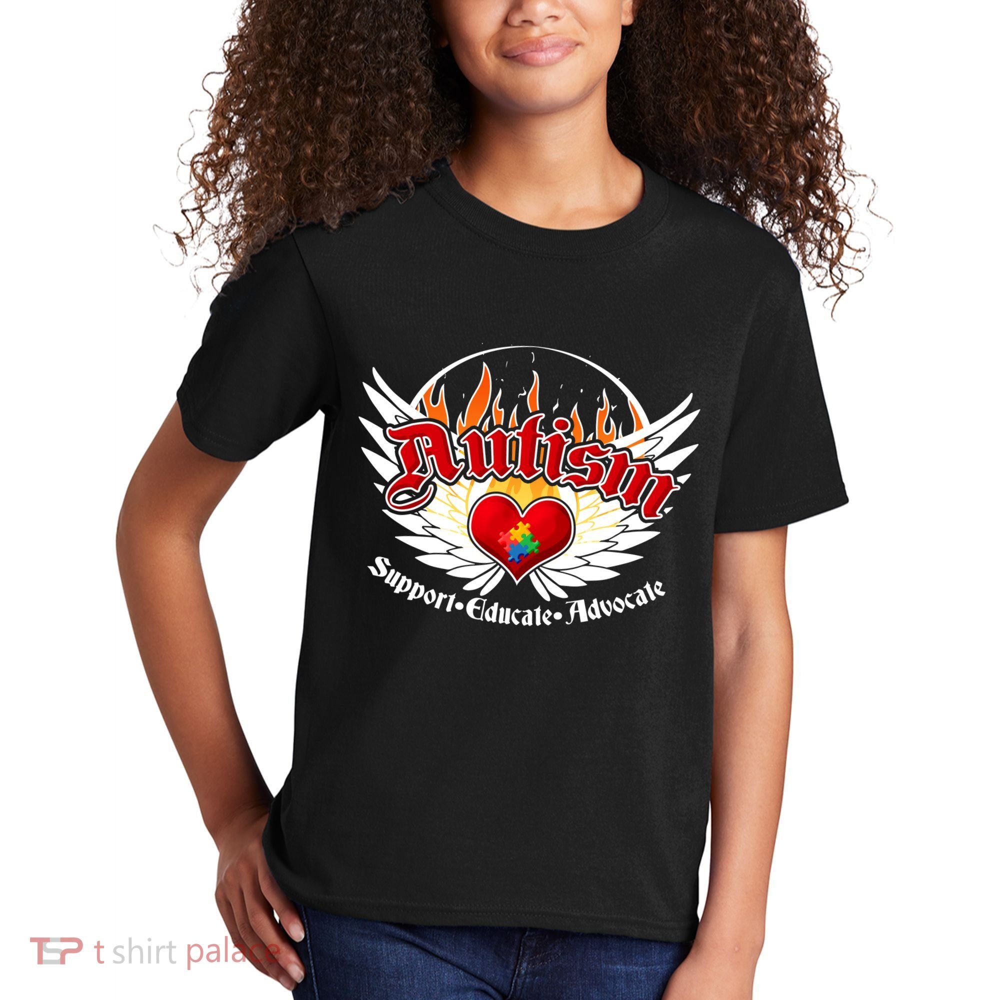Support Educate Advocate - Autism Flames Kids T-Shirt