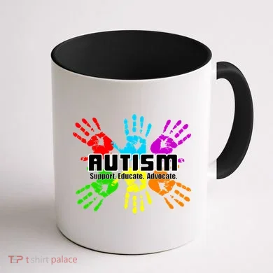 Support Educate Advocate Autism Handprint Coffee Mug back