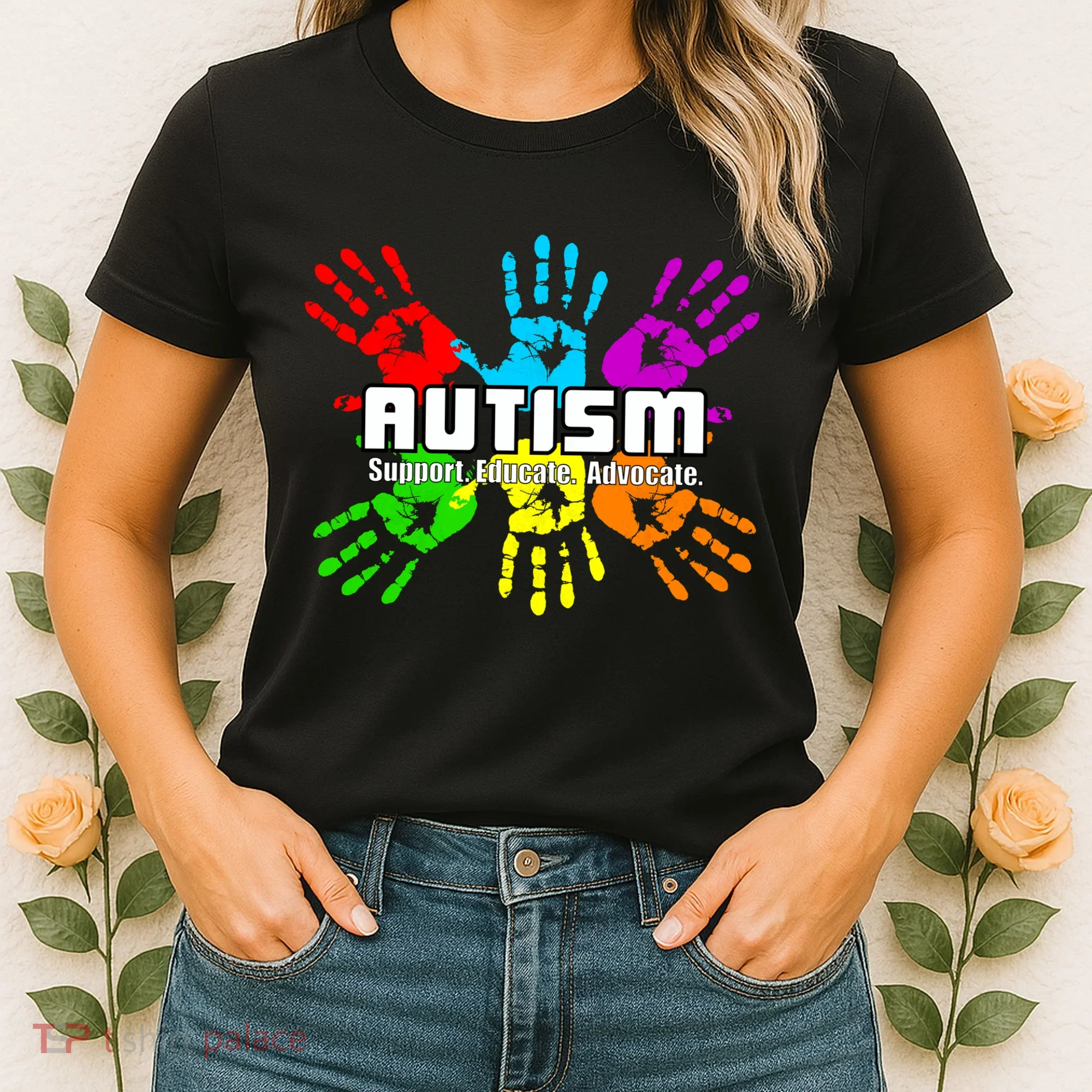 Support Educate Advocate Autism Handprint Women's T-Shirt