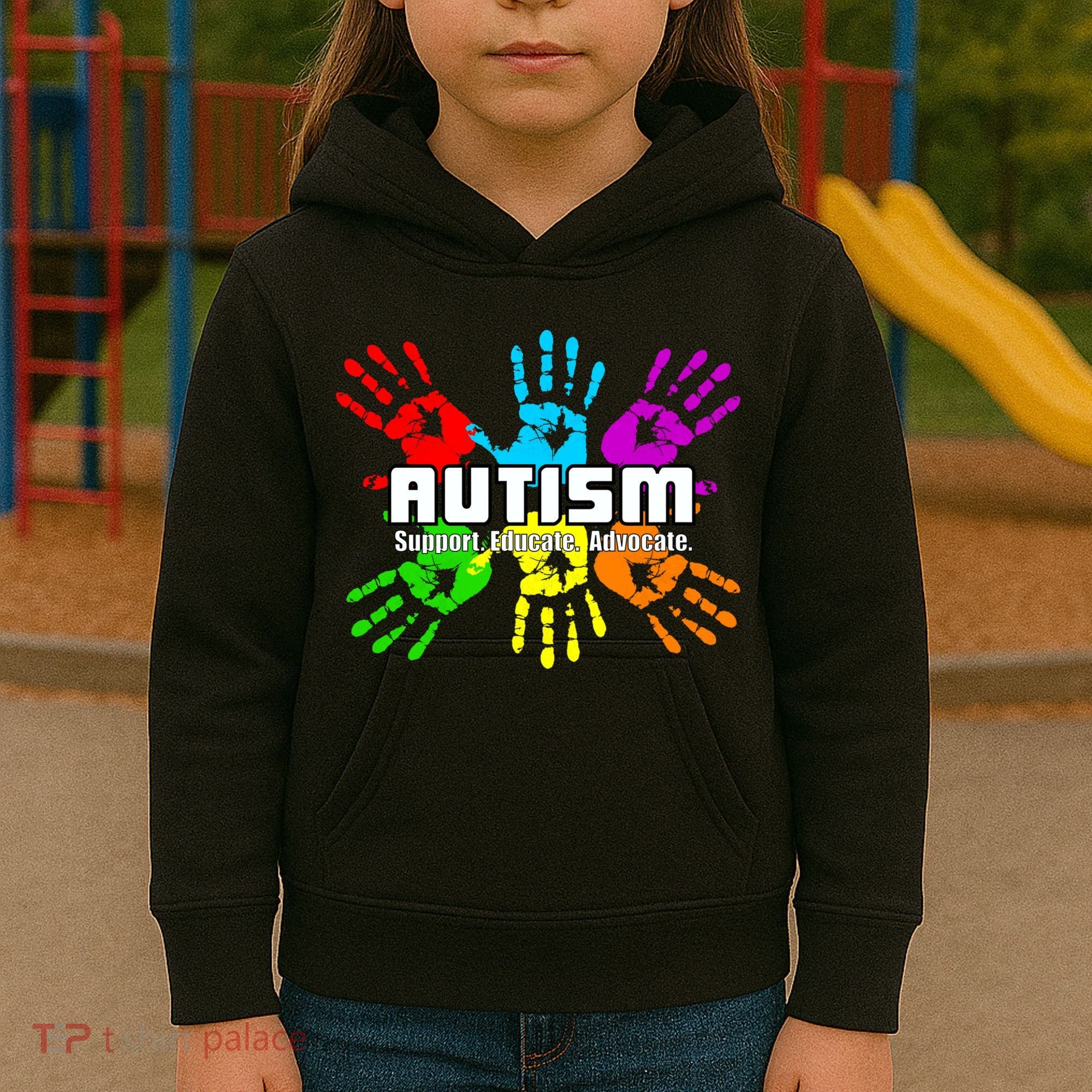 Support Educate Advocate Autism Handprint Kids Hoodie