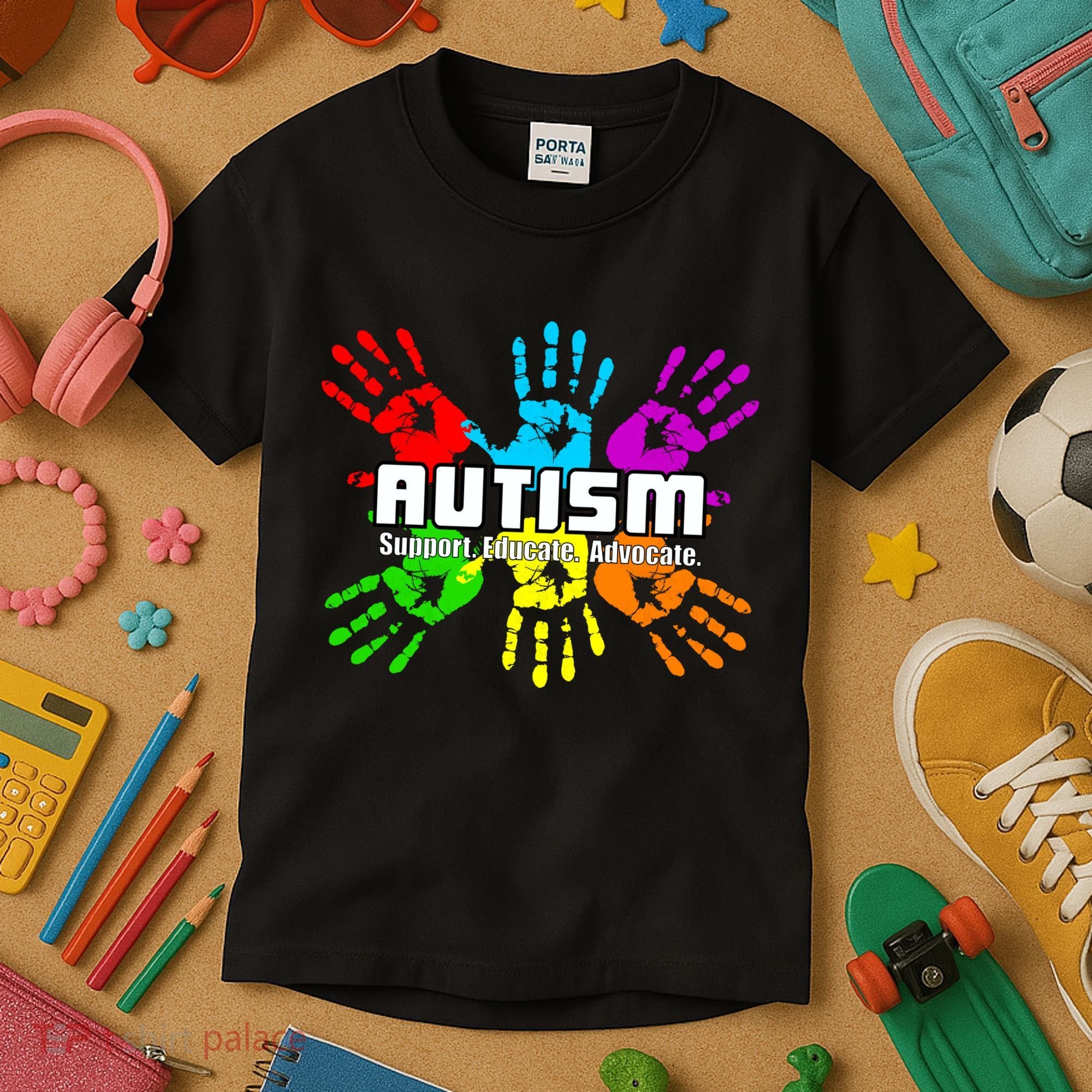 Support Educate Advocate Autism Handprint Kids T-Shirt