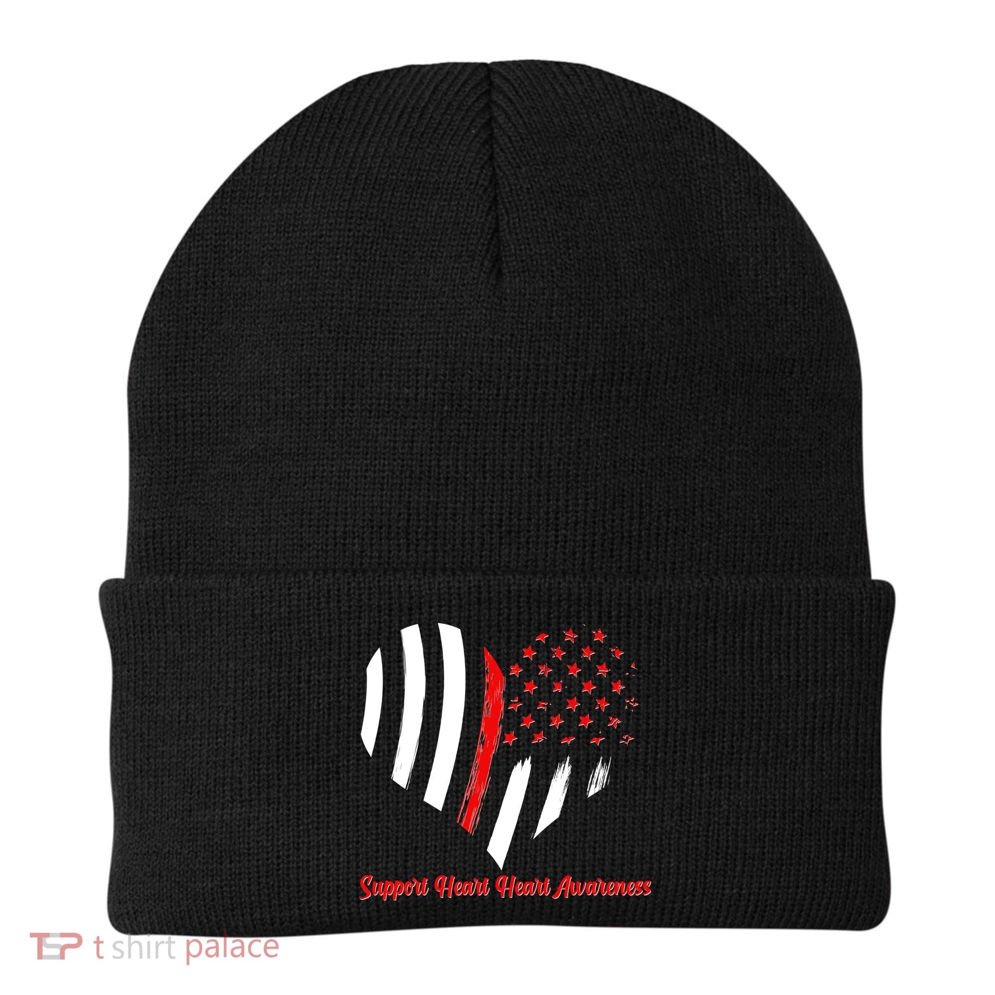 Support Heart Health Awareness - American US Flag Beanie
