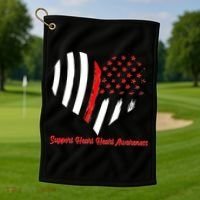 Support Heart Health Awareness - American US Flag Golf Towel thumb 1