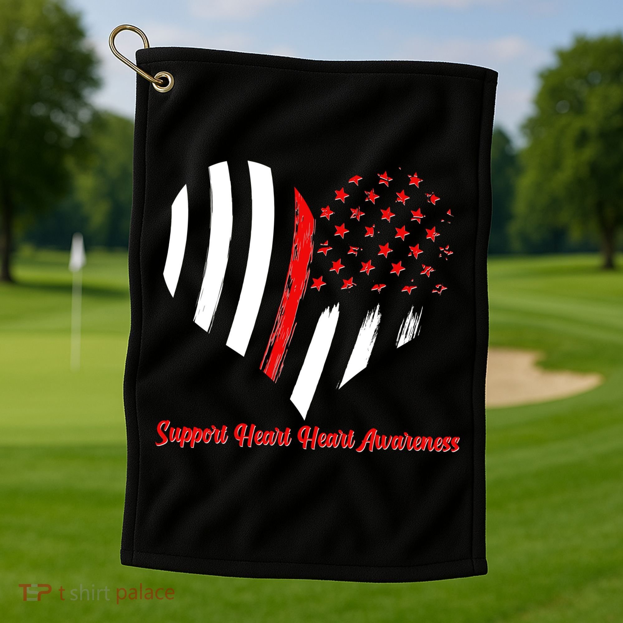 Support Heart Health Awareness - American US Flag Golf Towel
