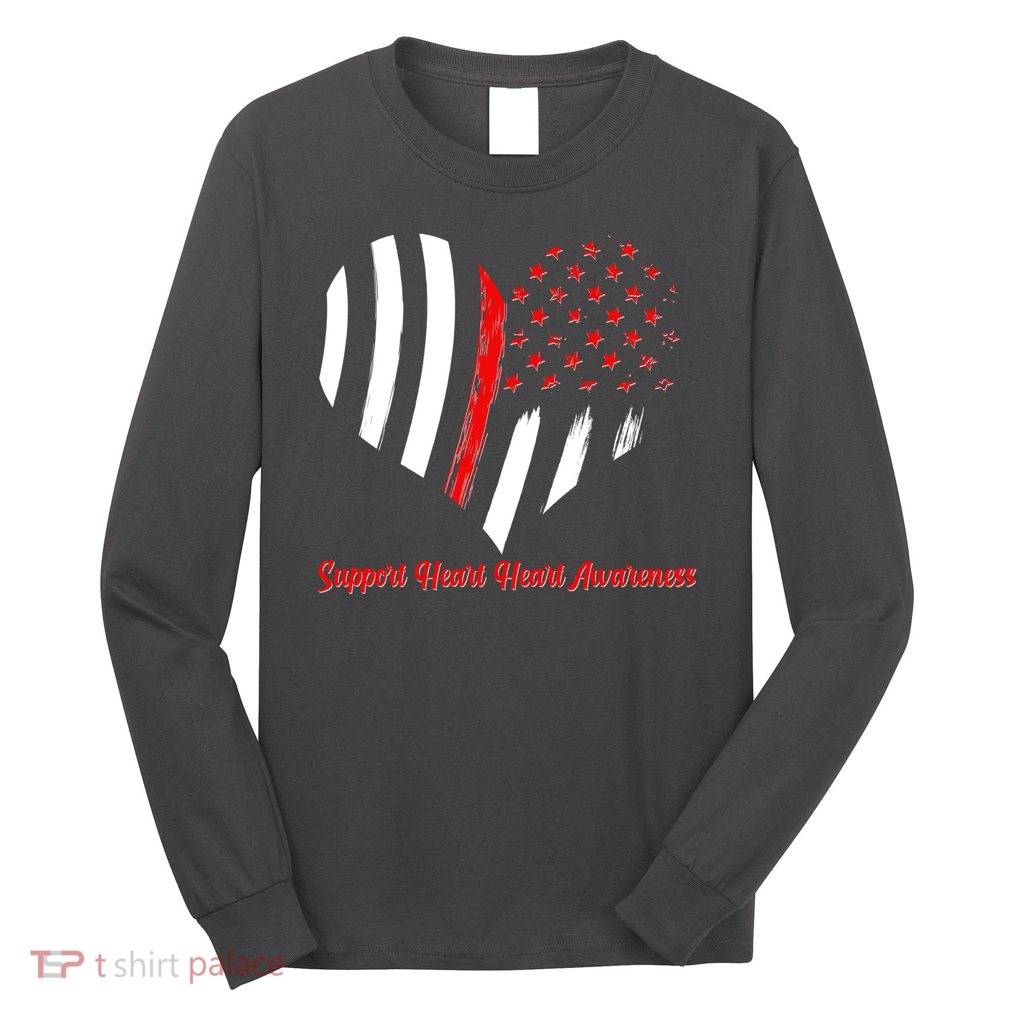 Support Heart Health Awareness - American US Flag Long Sleeve Shirt