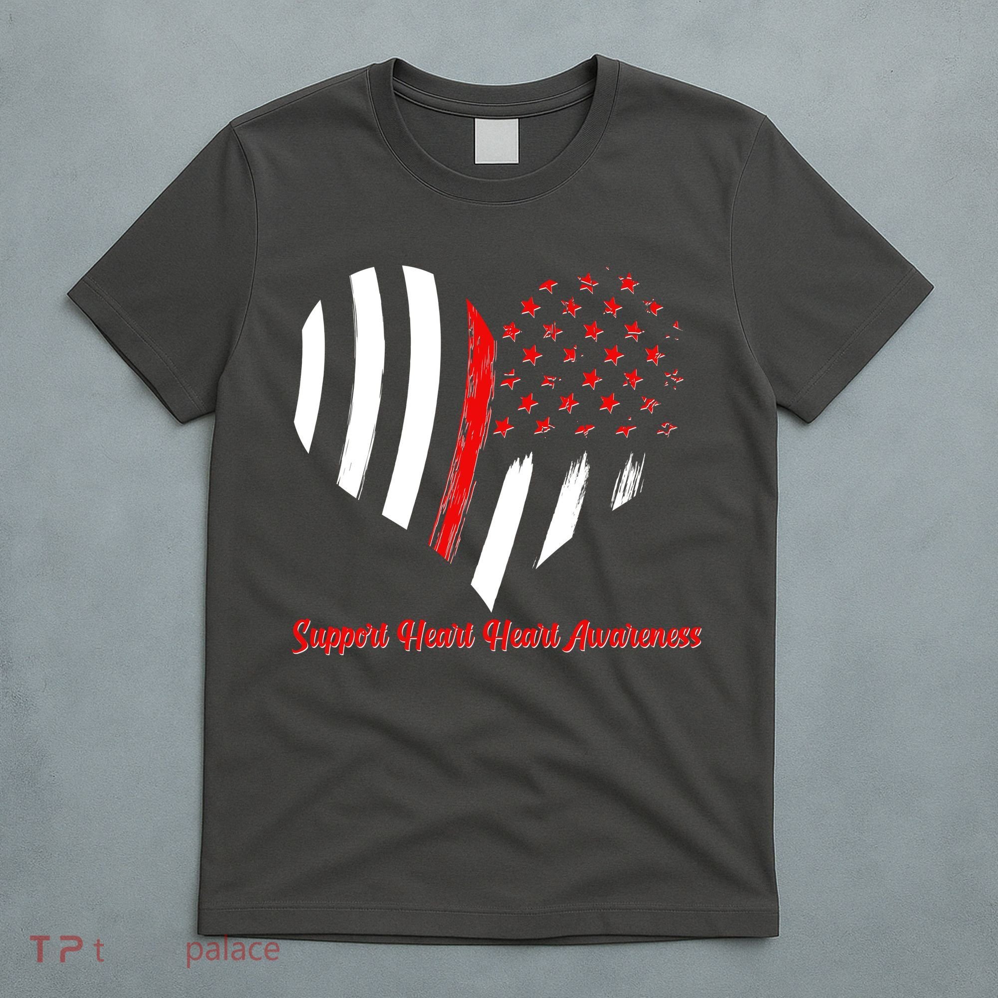 Support Heart Health Awareness - American US Flag T-Shirt