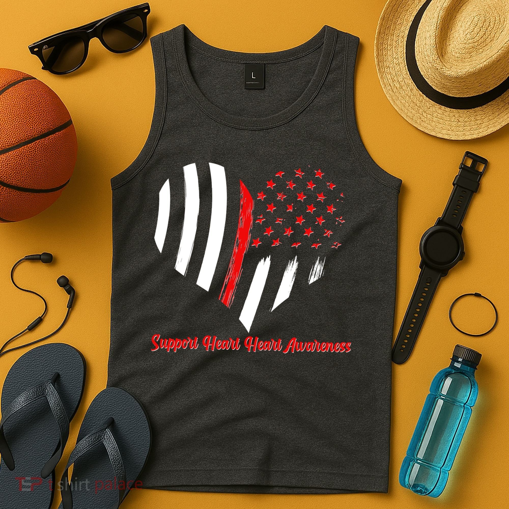 Support Heart Health Awareness - American US Flag Tank Top