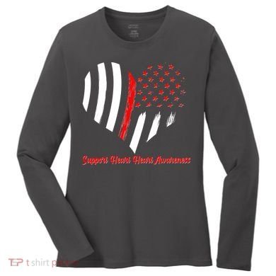 Support Heart Health Awareness - American US Flag Women's Long Sleeve Shirt