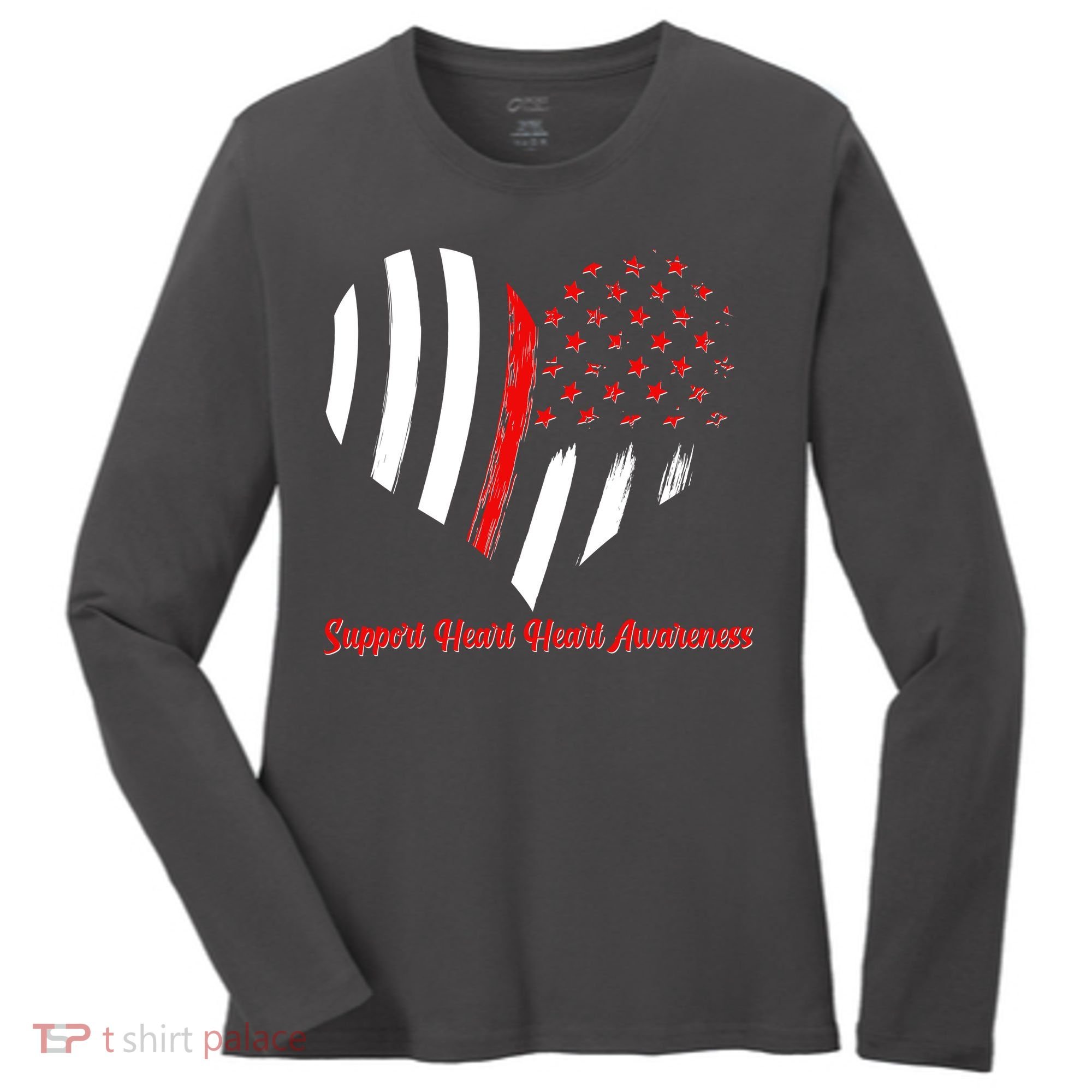 Support Heart Health Awareness - American US Flag Women's Long Sleeve Shirt