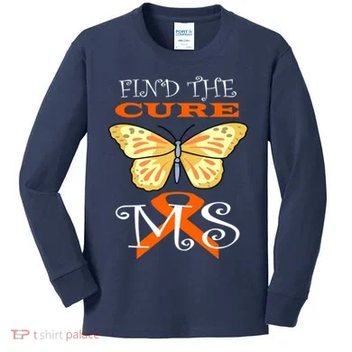 Support MS Help Find The Cure Ribbon Multiple Sclerosis Kids Long Sleeve Shirt