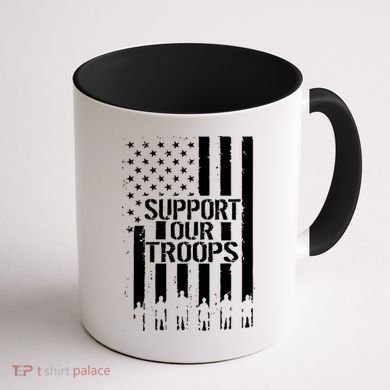 Support Our Troops Distressed American Flag Coffee Mug back
