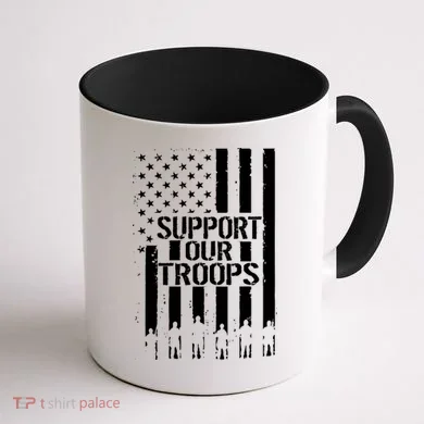 Support Our Troops Distressed American Flag Coffee Mug back