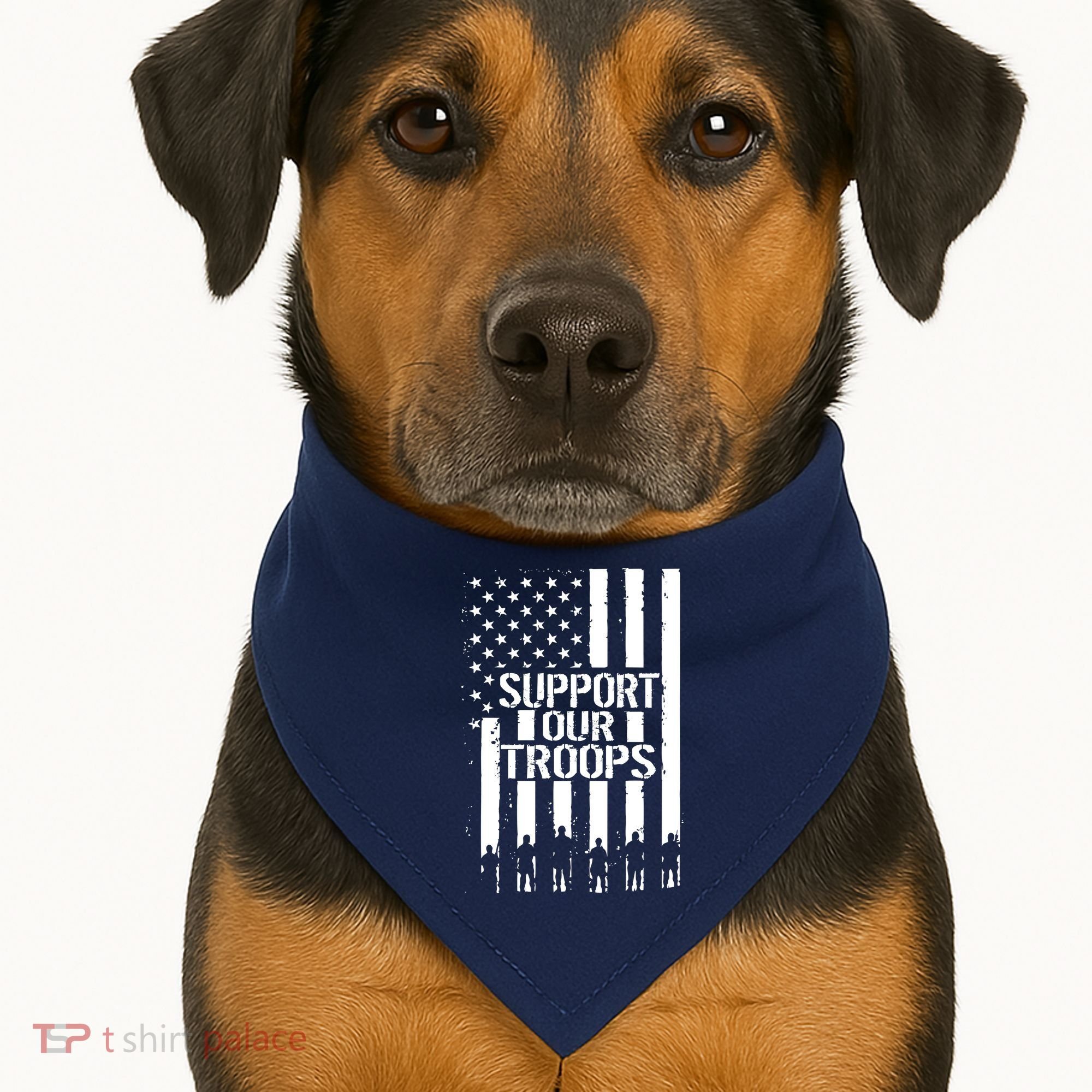 Support Our Troops Distressed American Flag USA-Made Doggie Bandana