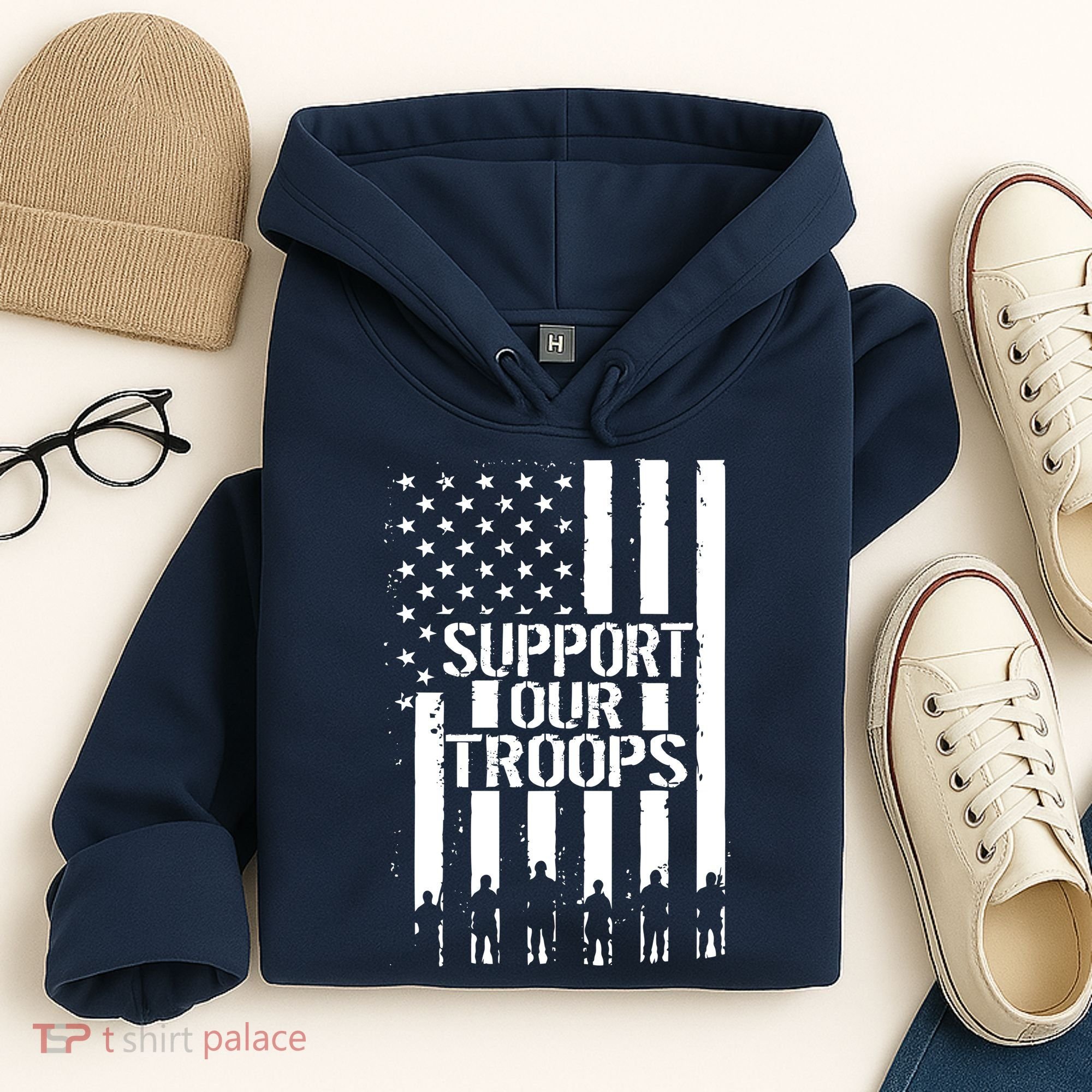 Support Our Troops Distressed American Flag Hoodie
