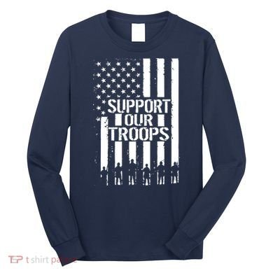 Support Our Troops Distressed American Flag Long Sleeve Shirt