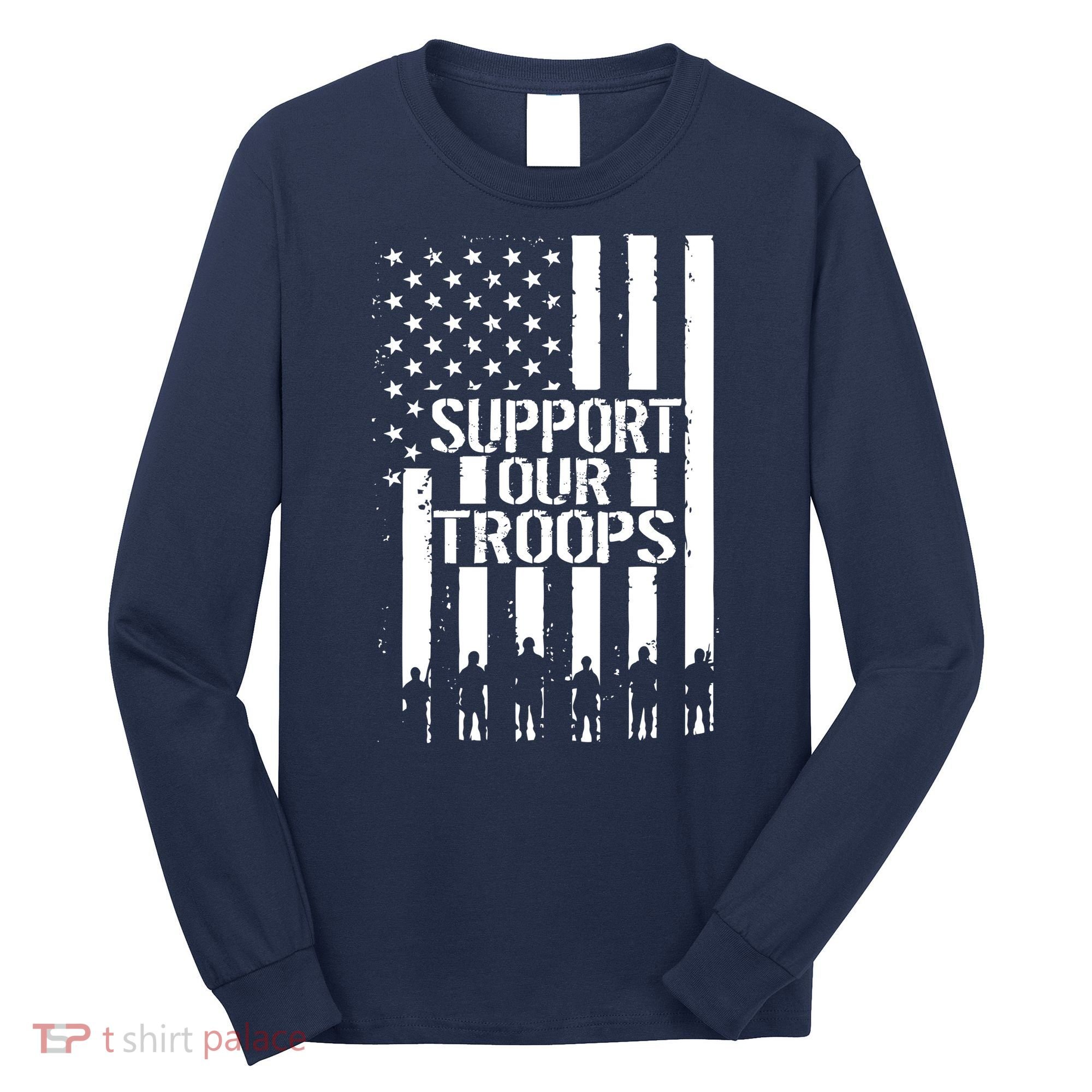 Support Our Troops Distressed American Flag Long Sleeve Shirt