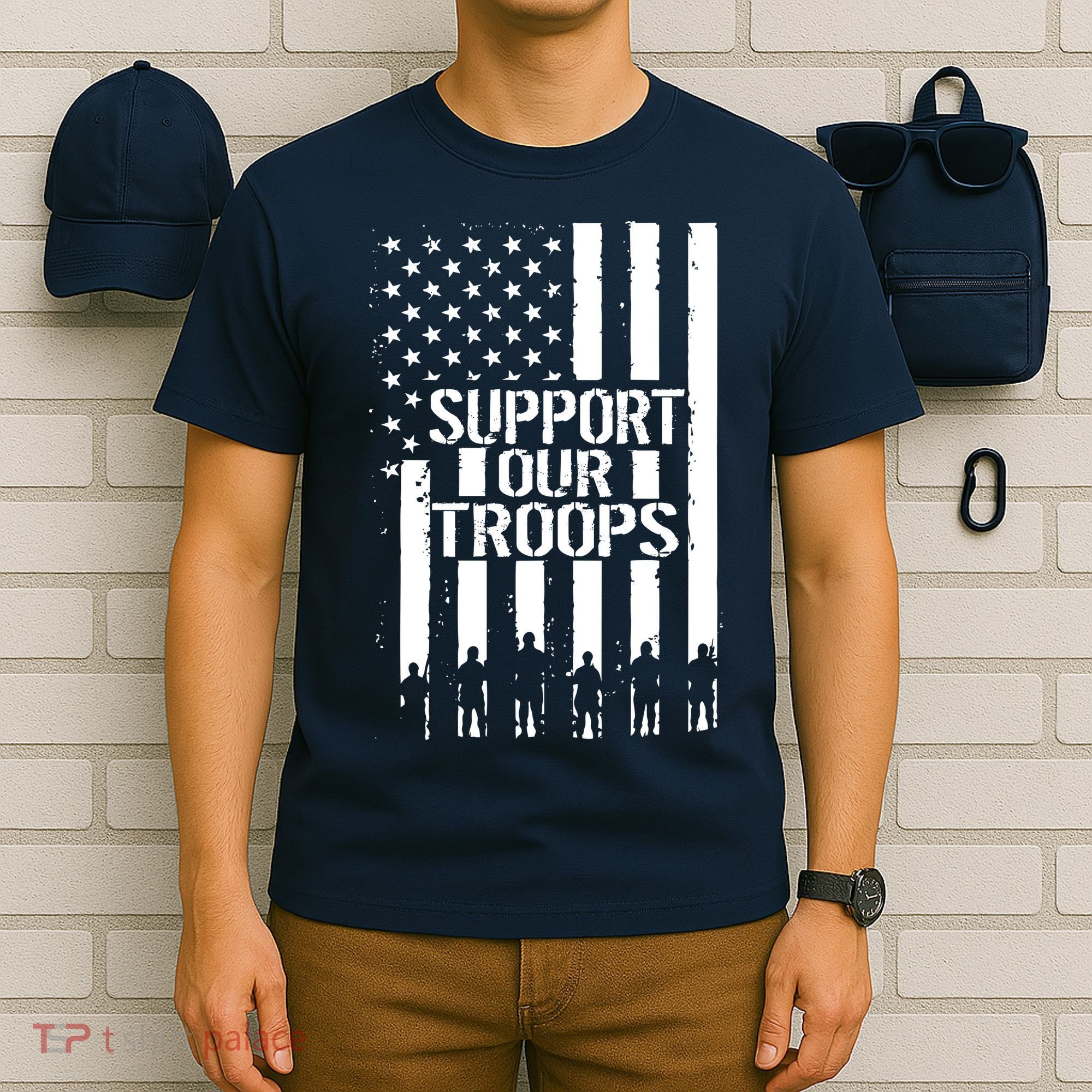 Support Our Troops Distressed American Flag T-Shirt