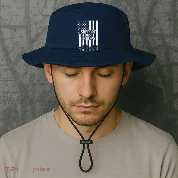 Support Our Troops Distressed American Flag Bucket Hat