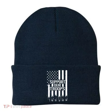 Support Our Troops Distressed American Flag Beanie