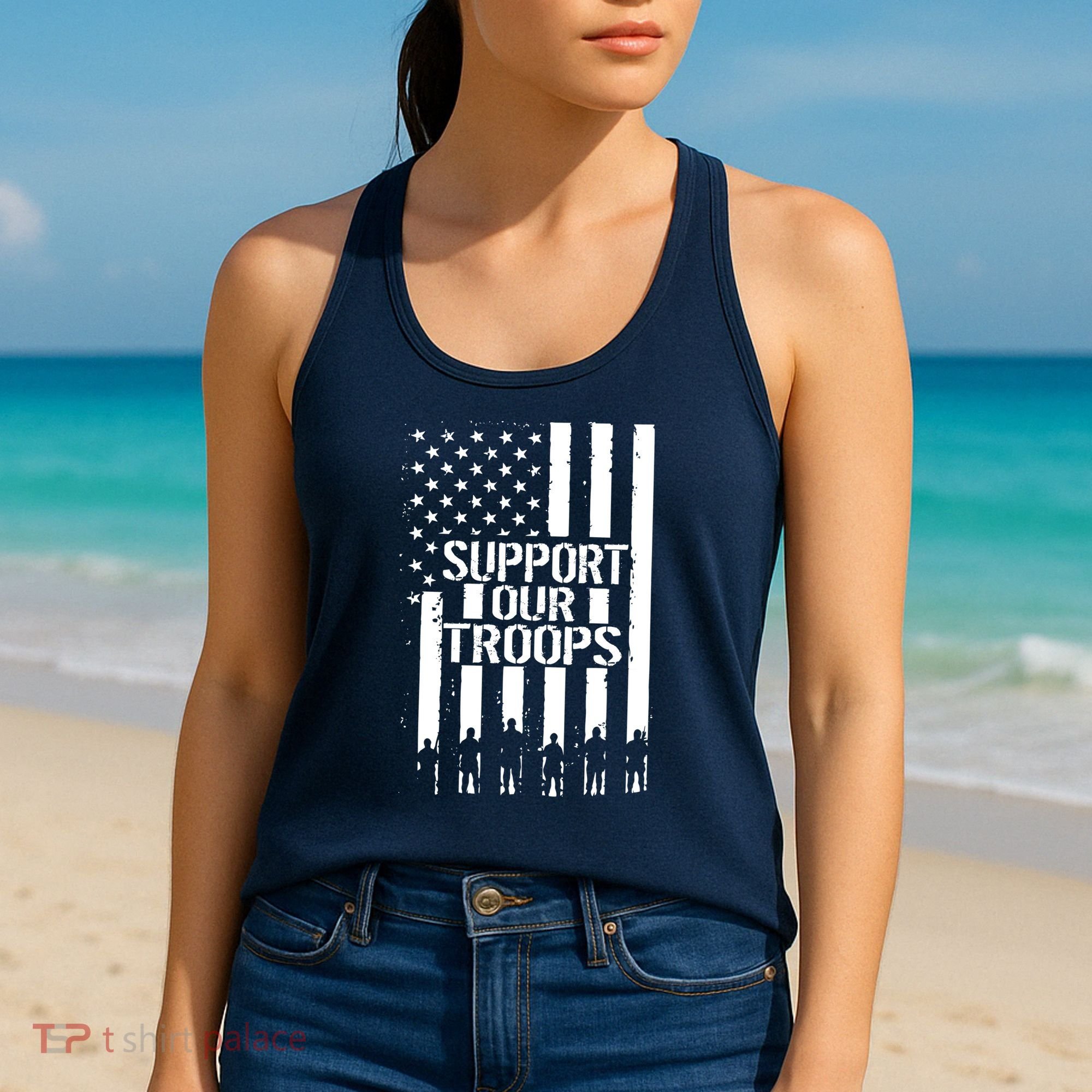 Support Our Troops Distressed American Flag Women's Tank Top