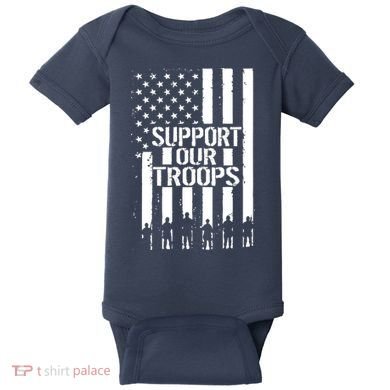 Support Our Troops Distressed American Flag Baby Bodysuit