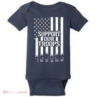 Support Our Troops Distressed American Flag Baby Bodysuit thumb 0