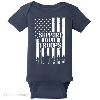 Support Our Troops Distressed American Flag Baby Bodysuit