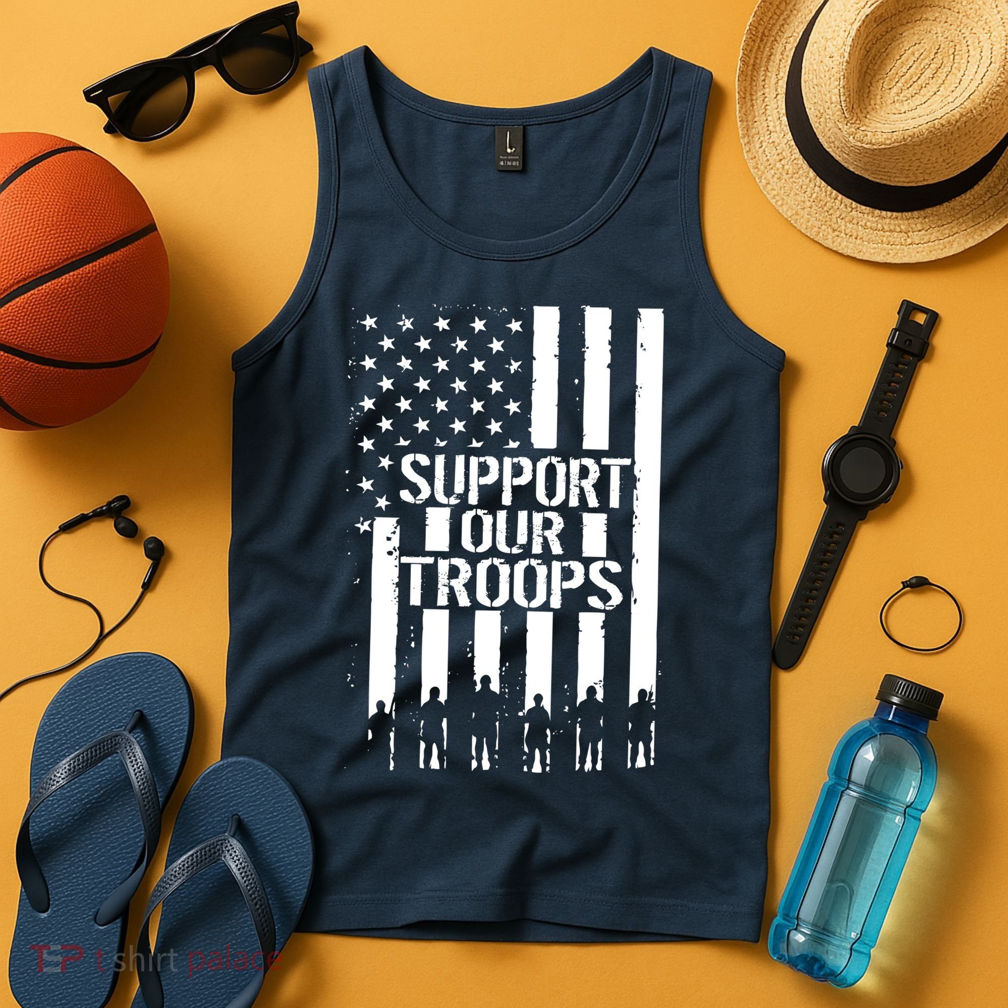 Support Our Troops Distressed American Flag Tank Top