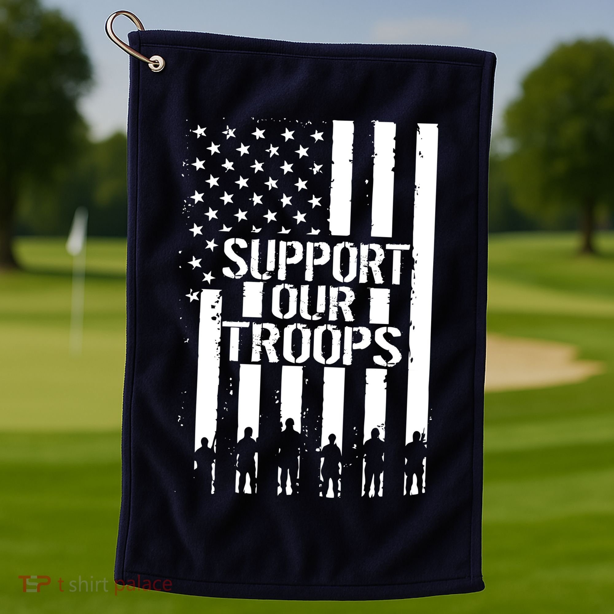 Support Our Troops Distressed American Flag Golf Towel