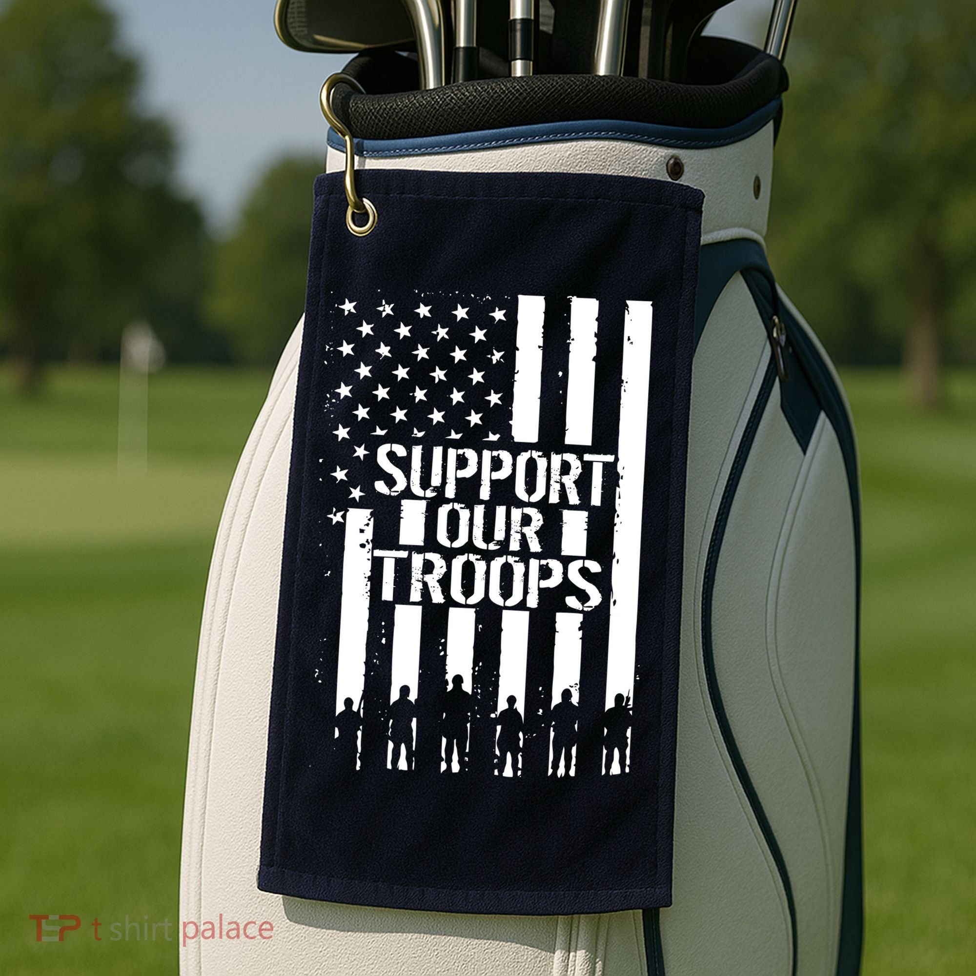 Support Our Troops Distressed American Flag Golf Towel