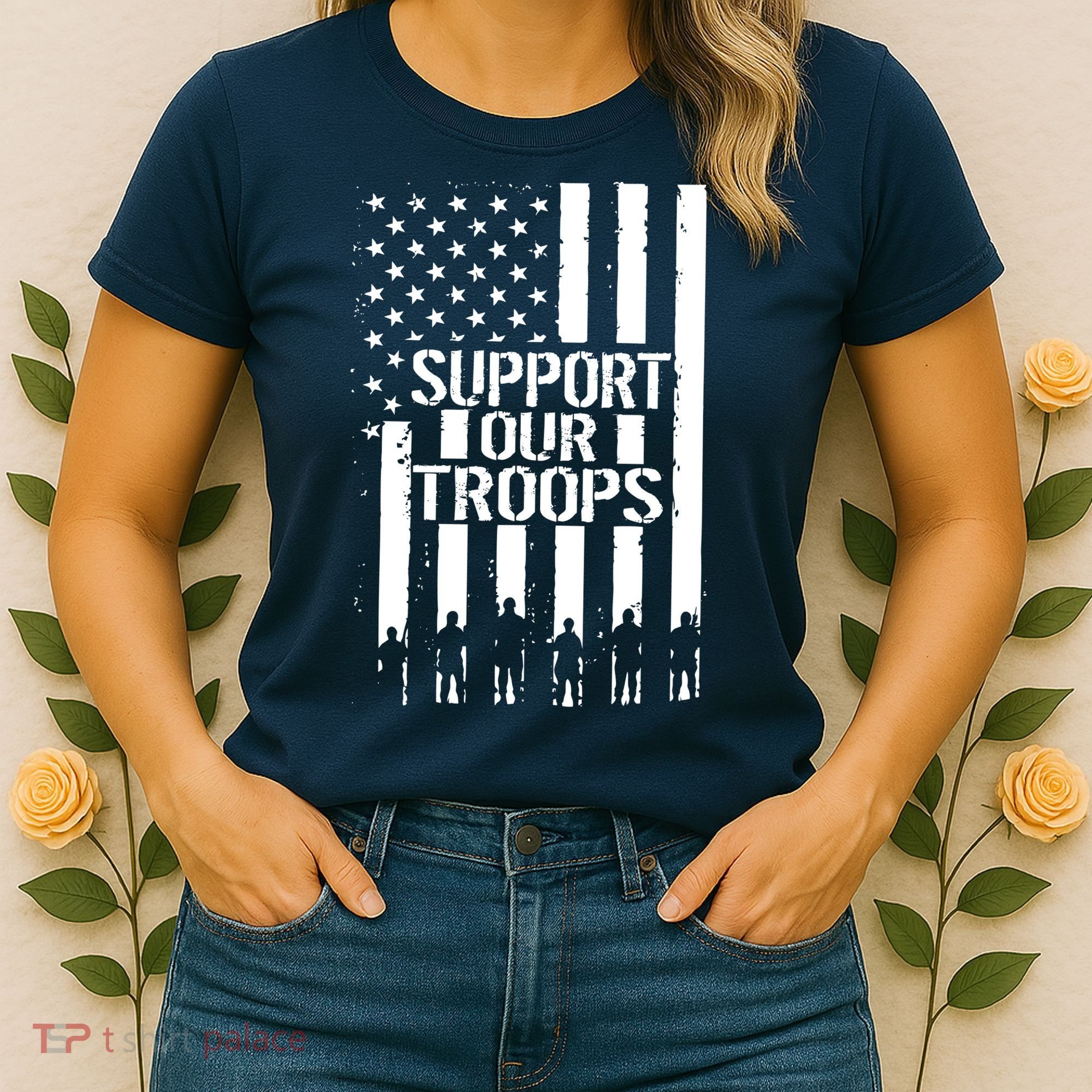 Support Our Troops Distressed American Flag Women's T-Shirt