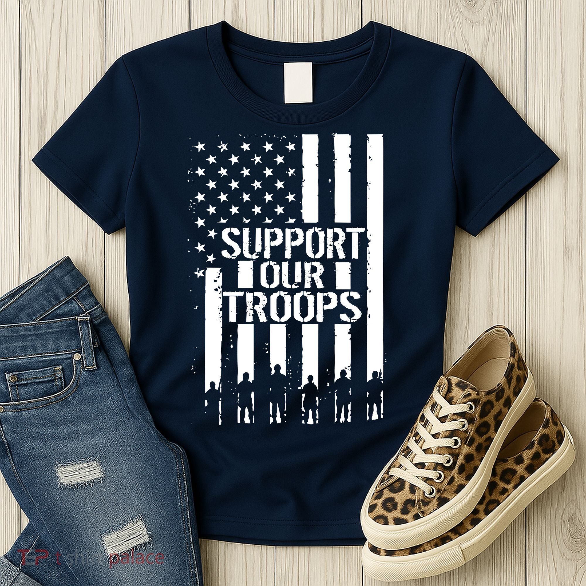 Support Our Troops Distressed American Flag Women's T-Shirt