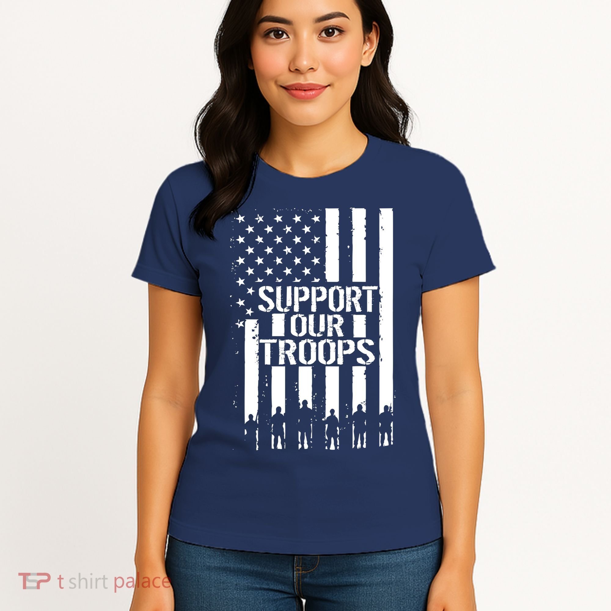 Support Our Troops Distressed American Flag Women's T-Shirt