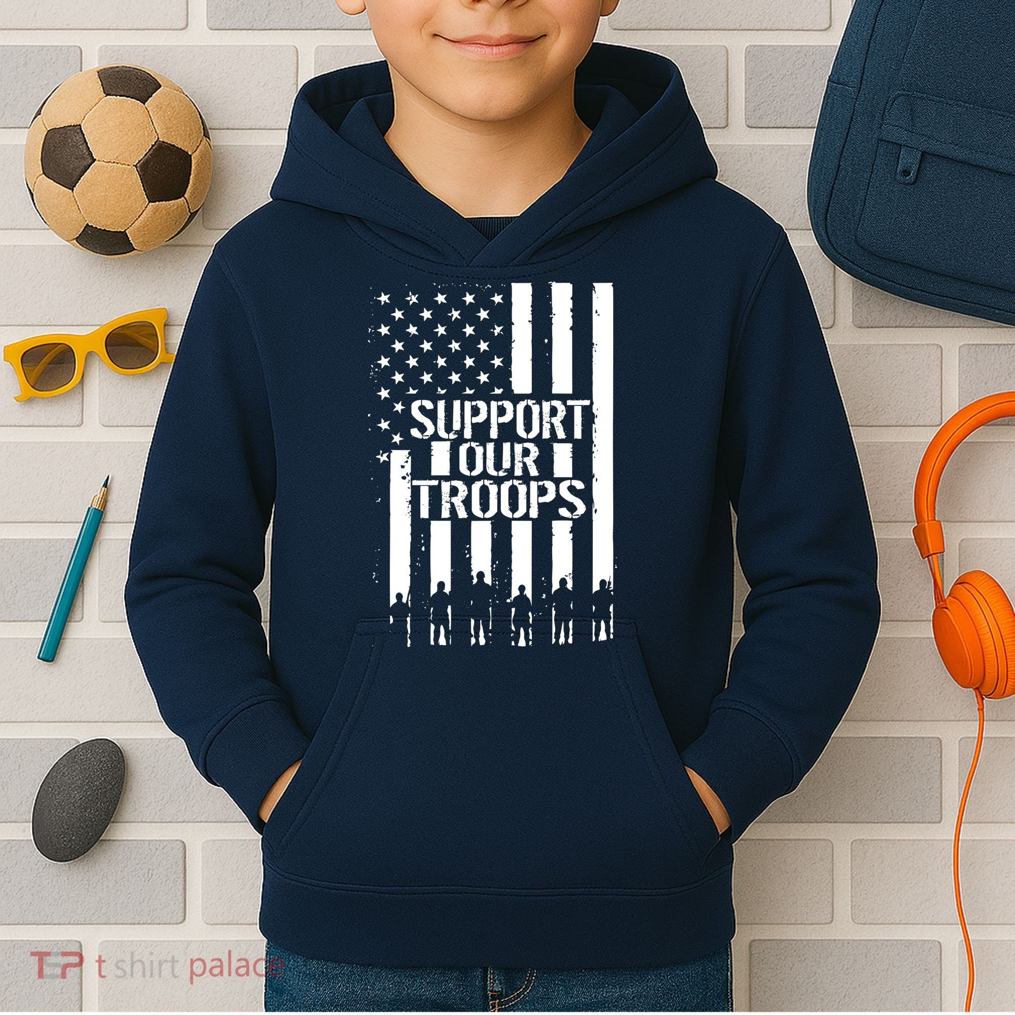 Support Our Troops Distressed American Flag Kids Hoodie