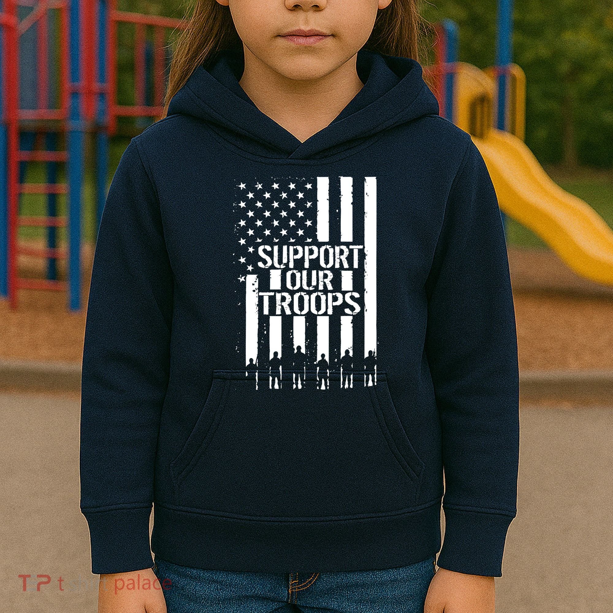 Support Our Troops Distressed American Flag Kids Hoodie