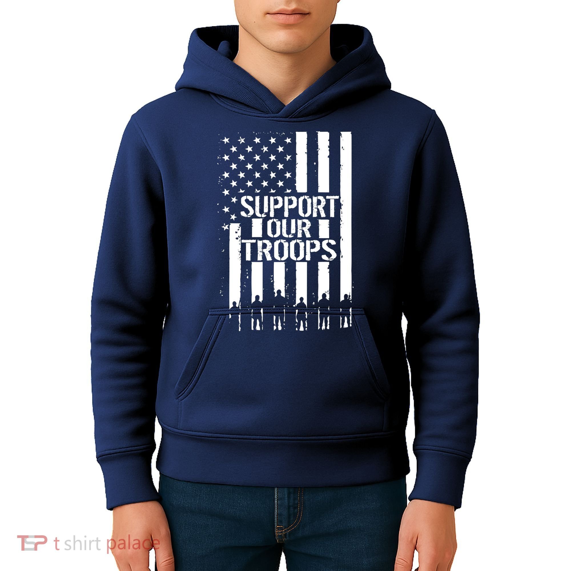 Support Our Troops Distressed American Flag Kids Hoodie