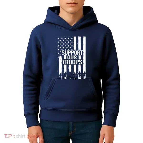 Support Our Troops Distressed American Flag Kids Hoodie