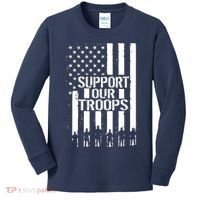 Support Our Troops Distressed American Flag Kids Long Sleeve Shirt thumb 0