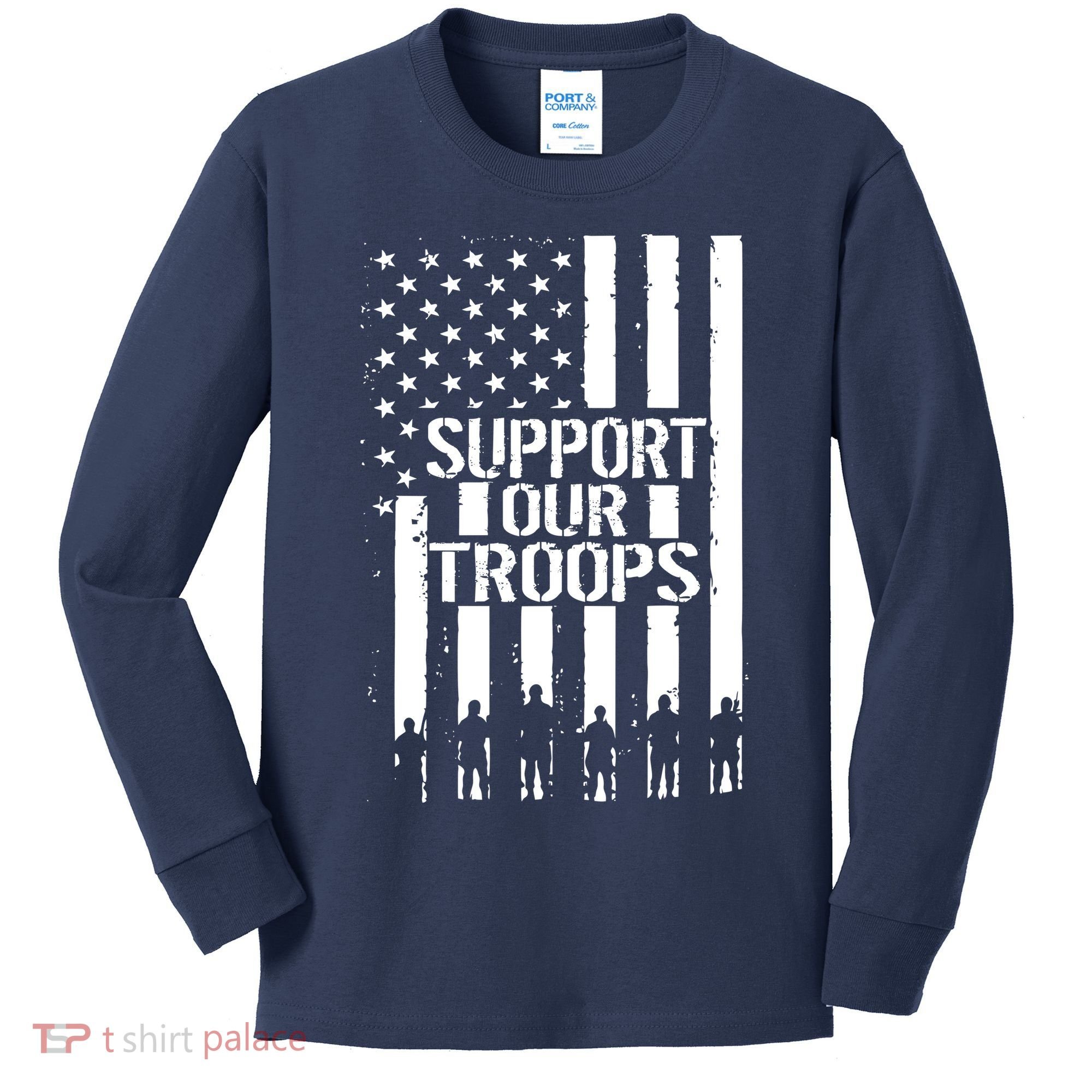 Support Our Troops Distressed American Flag Kids Long Sleeve Shirt
