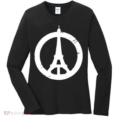 Support Paris Peace Sign Eiffel Tower Women's Long Sleeve Shirt