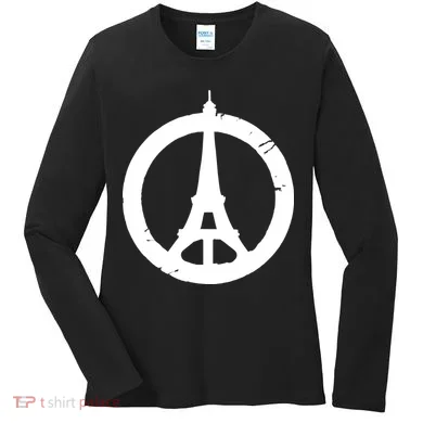 Support Paris Peace Sign Eiffel Tower Women's Long Sleeve Shirt