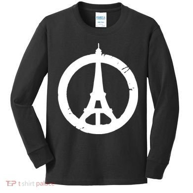 Support Paris Peace Sign Eiffel Tower Kids Long Sleeve Shirt