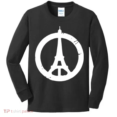 Support Paris Peace Sign Eiffel Tower Kids Long Sleeve Shirt