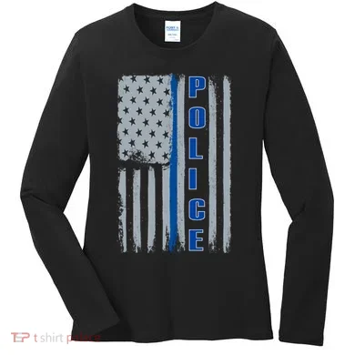 Support Police Blue Flag Women's Long Sleeve Shirt