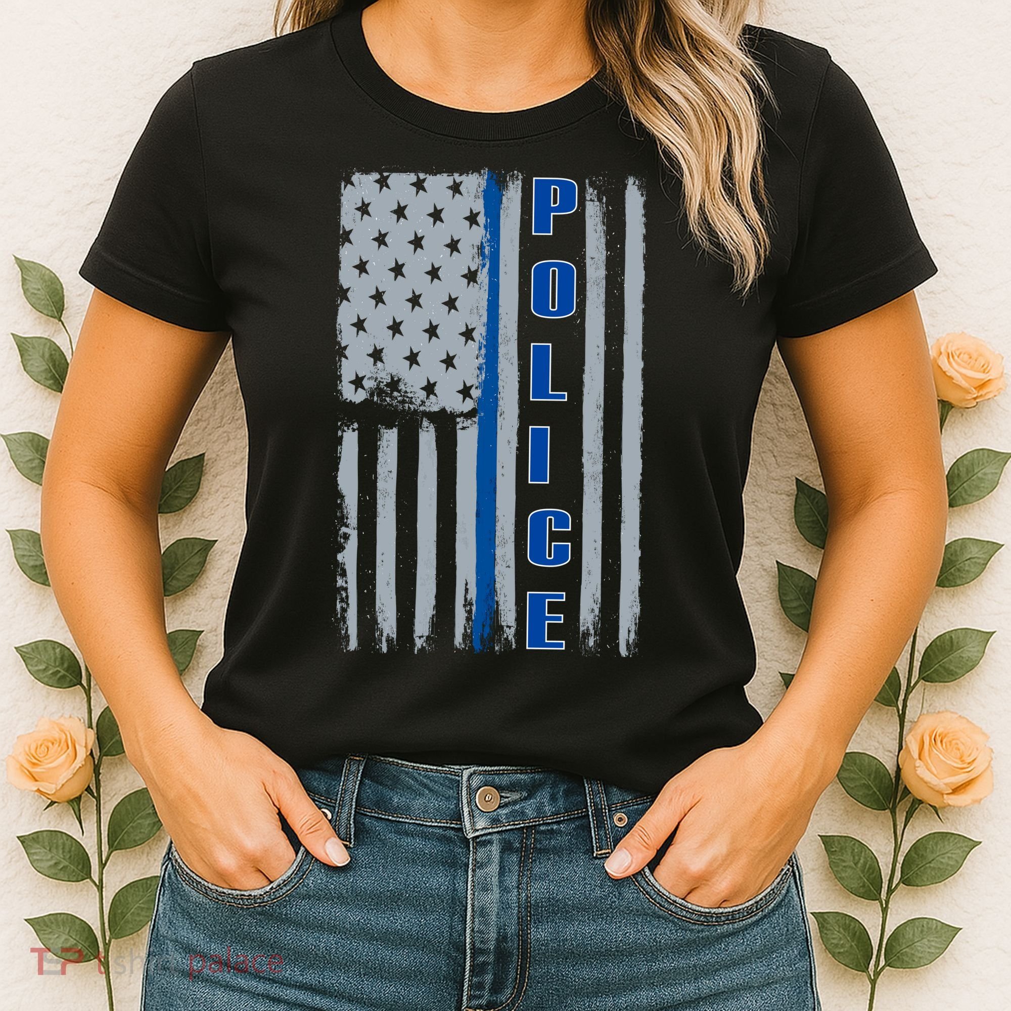 Support Police Blue Flag Women's T-Shirt