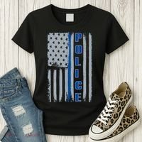 Support Police Blue Flag Women's T-Shirt thumb 3