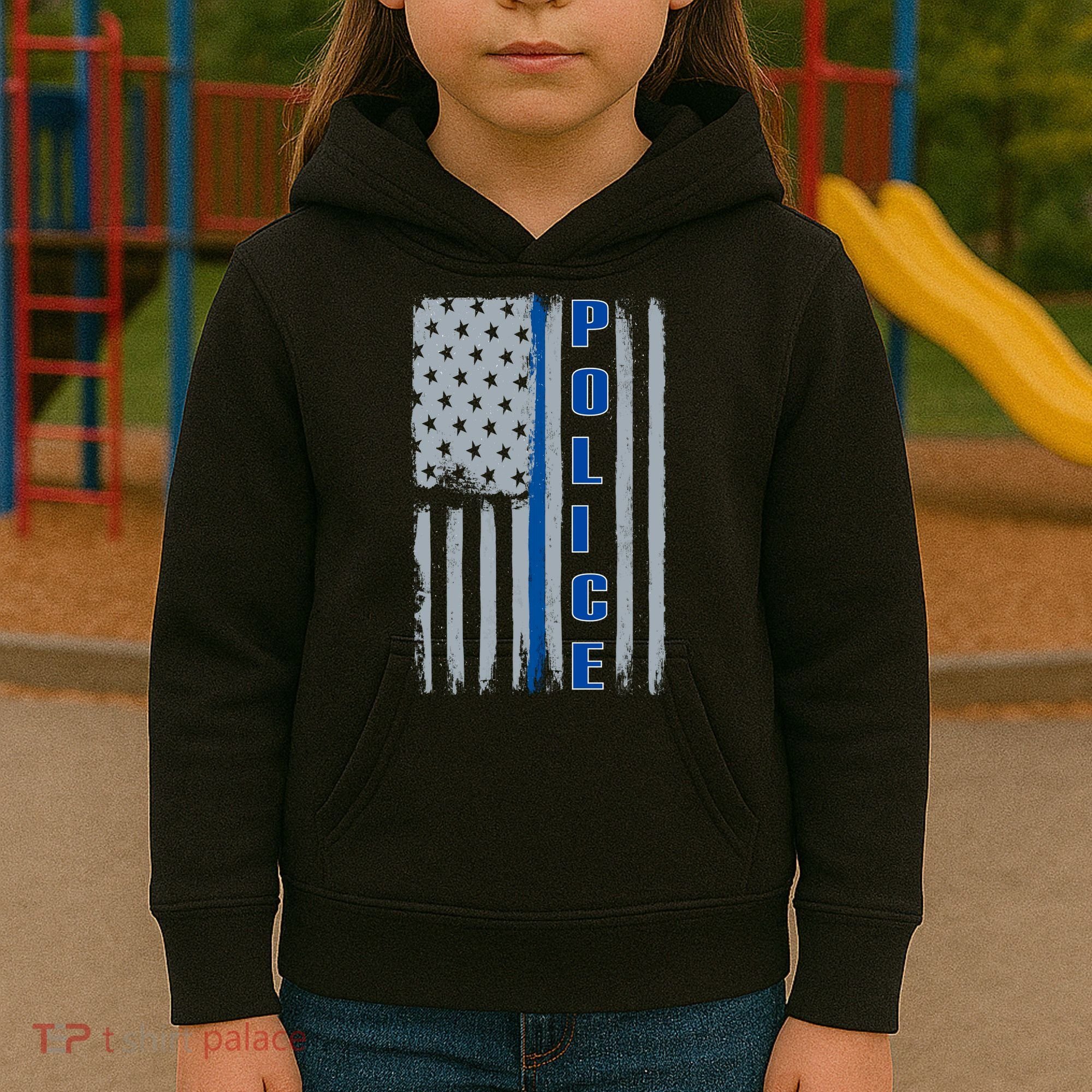Support Police Blue Flag Kids Hoodie