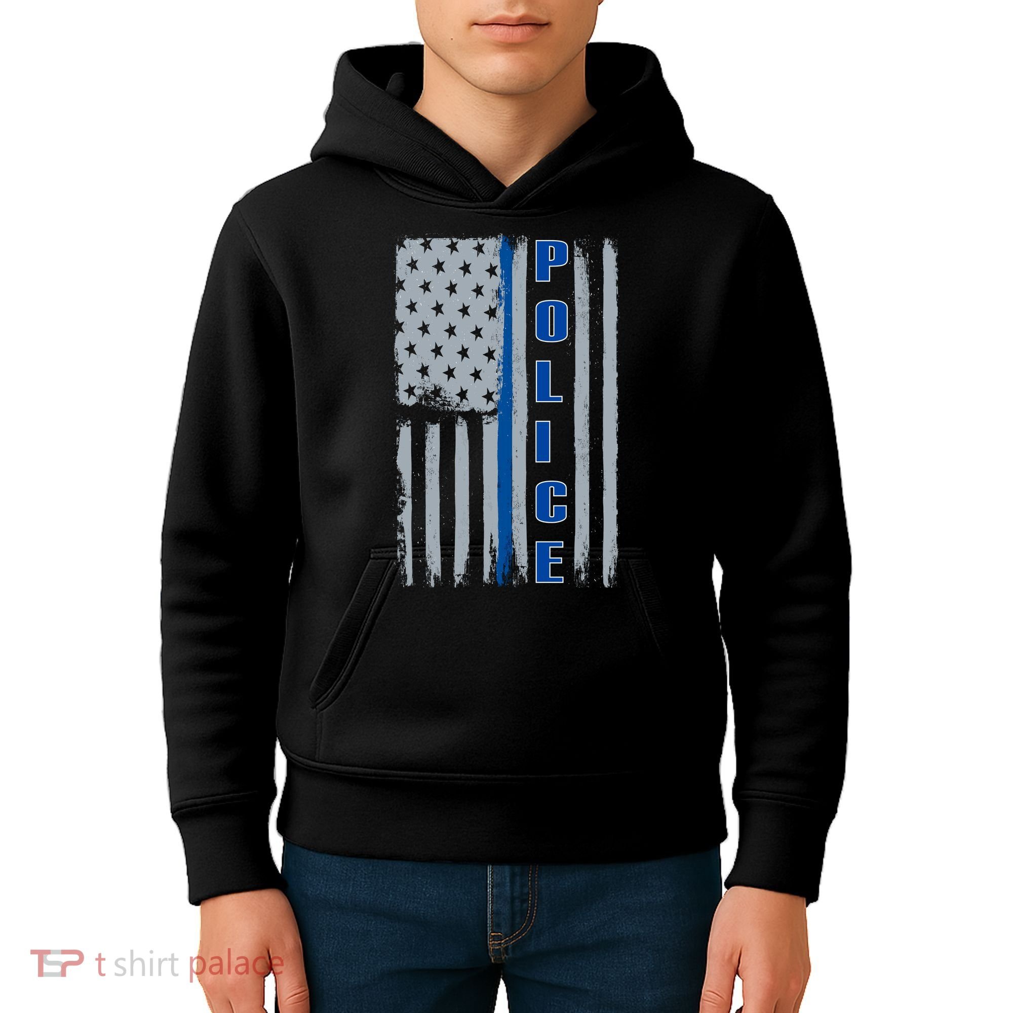 Support Police Blue Flag Kids Hoodie